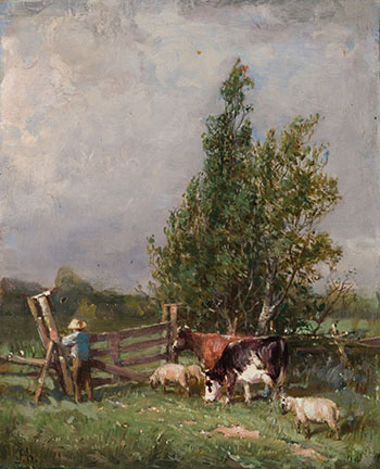 Farmyard Scene by Peleg Franklin Brownell sold for $1,875