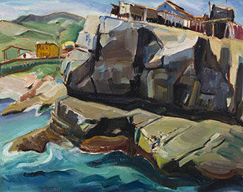 Fishing Stages, Flat Rock, NL by Kathleen Frances Daly Pepper sold for $3,125