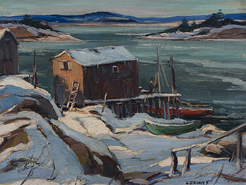Winter Fishing Village by Frank Leonard Brooks vendu pour $1,625