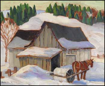 Barns at Lac Beaupré - Snow Roller by Gordon Edward Pfeiffer vendu pour $1,521