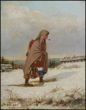 Indian Woman on Snowshoes with Pipe by Father Henry Metzger sold for $500