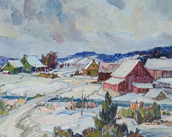 Winter Farm Landscape by Hal Ross Perrigard vendu pour $1,375