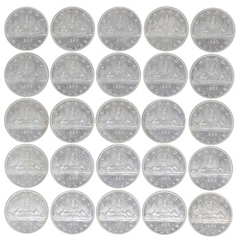 Original Mint Bag of 100 Silver Dollar Coins, 1963 by  Canada sold for $2,375