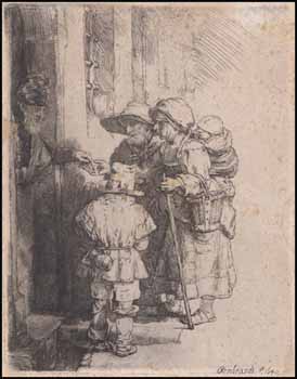 Beggars Receiving Alms at a Door by Rembrandt Harmenszoon van Rijn vendu pour $978