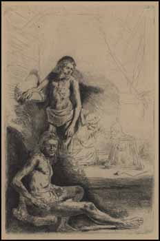 Nude Man Seated and Another Standing with a Woman and a Baby by Rembrandt Harmenszoon van Rijn vendu pour $1,035