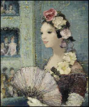 Young Woman with a Fan by Dietz Edzard sold for $3,835