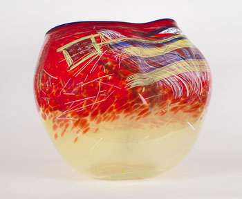 Chrome Yellow Soft Cylinder with Vivid Blue Lipwrap by Dale Chihuly sold for $8,850