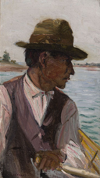 Portrait of a Man in a Rowboat (Possible Portrait of Tom Thomson) by Peter Clapham Sheppard vendu pour $16,250