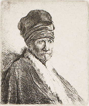 Bust of a Man Wearing a High Cap; Three-Quarters Right by Rembrandt Harmenszoon van Rijn vendu pour $1,500