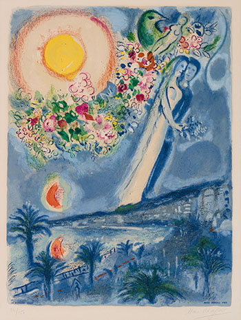 Fiancés dans le ciel de Nice by After Marc Chagall vendu pour $31,250