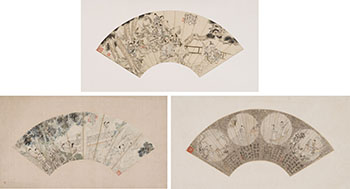 Ge Zun and Other Scholars, Three Figural Fan Paintings by  Various Artists sold for $3,125