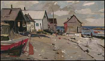 Fishermen's Shacks, Les Islets de Mechins, Gaspe Coast by Lorne Holland Bouchard sold for $2,875