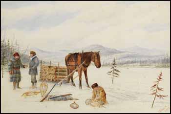 Three Men in a Winter Landscape with a Horse-Drawn Sleigh by Thomas A. Gregor vendu pour $1,638