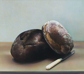 Still Life with Burnt Bread and Bone-Handled Knife by Andrew Hemingway vendu pour $3,750