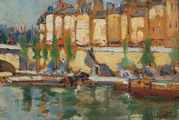 From the Quai des Augustins, Quai des Orfèvres, Paris by John Young Johnstone sold for $8,750