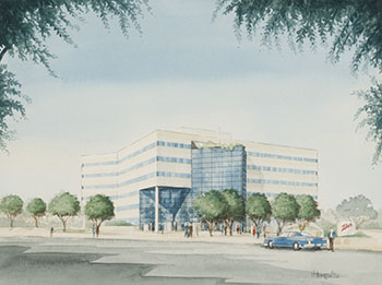 Rendering Zellers Head Office on Décarie Boulevard, Montreal (#00557) by Hugh Thompson sold for $344