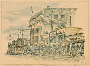 Jasper Avenue at Third Street, Edmonton, 1914 (#0071) by Stuart Oldale sold for $500