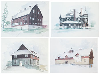Four works: Historic Mansion, Barn #1, Barn #2, Barn #3 (#692 #693, #694, #695) by Richard Raycraft sold for $94