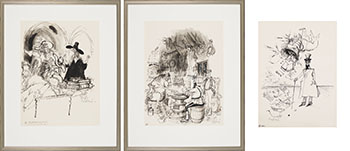 Three Works: Bayly offered the Governorship of Rupertsland / Keeping Warm, Mountie & Horse in HBC Store / Selkirk (0254, 0463, 0275) by Ronald Searle sold for $13,750