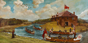 Untitled (Canoe Brigade Leaving Lachine) by Kuba Bryzgalski sold for $16,250