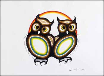 Two Owls (02464/2013-816) by Lloyd Kakepetum sold for $486