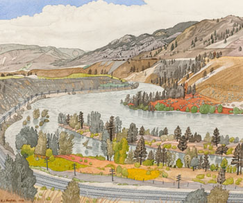 The Thompson River, from Walhachin par Edward John (E.J.) Hughes