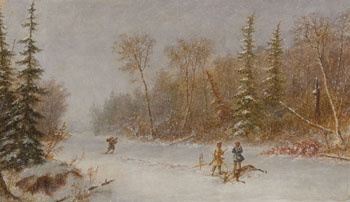 Caribou Hunters in a Winter Snow Storm by Cornelius David Krieghoff