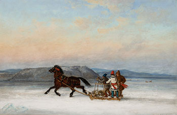 Three Habitants Sledding on the St. Lawrence at Quebec par Cornelius David Krieghoff