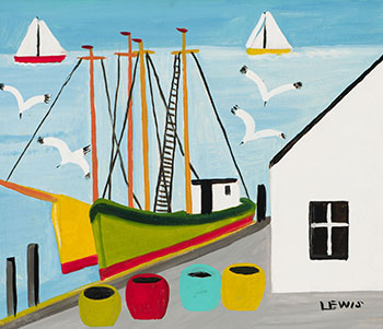 Boats at Wharf by Maud Lewis