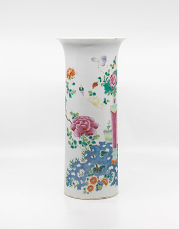A Chinese Export Famille Rose '100 Antiques' Beaker Vase, Late 19th Century by  Chinese Art