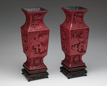Pair of Large Chinese Cinnabar Lacquer Vases, 19th Century by  Chinese Art
