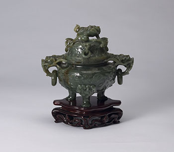 Chinese Spinach Green Jade Censer and Cover, 19th Century by  Chinese Art