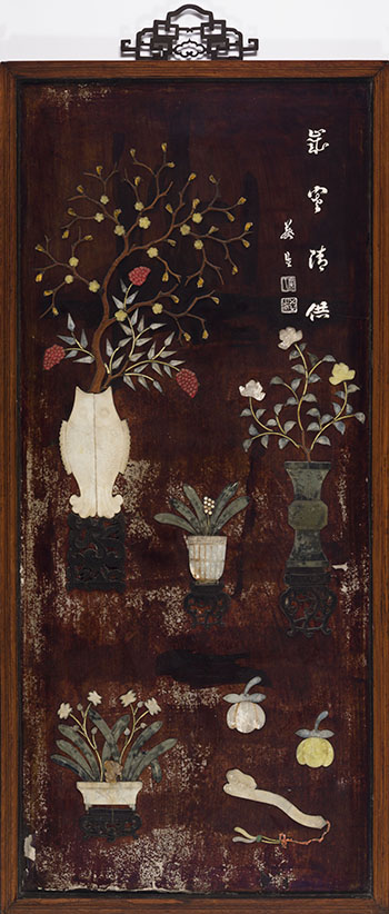 A Large Chinese Mixed Hardstone Inlay Lacquered Panel, First Half 20th Century by  Chinese Art