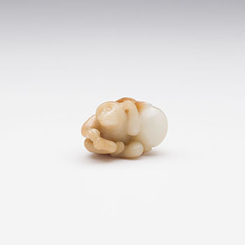 A Chinese Mottled White Jade Carved Monkey and Peach, 18th Century by  Chinese Art