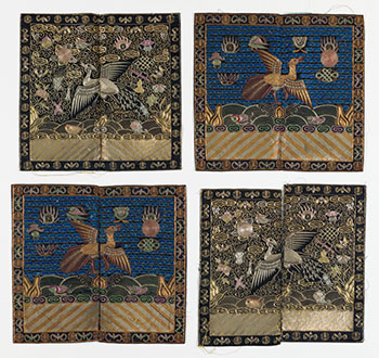 Two Pairs of Chinese Embroidered Silk Official Rank Badges, Early 20th Century by  Chinese Art