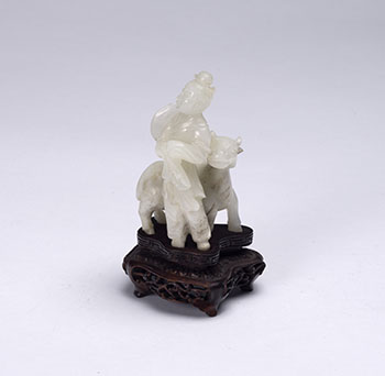 A Chinese Mutton Fat White Jade Lady and Goat Group, 19th Century by  Chinese Art