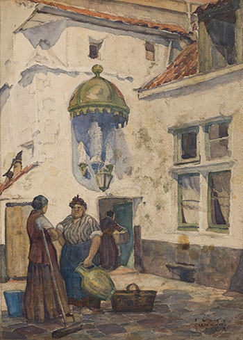 A 14th century courtyard, rue Schoyte, Antwerp by Franklin Carmichael