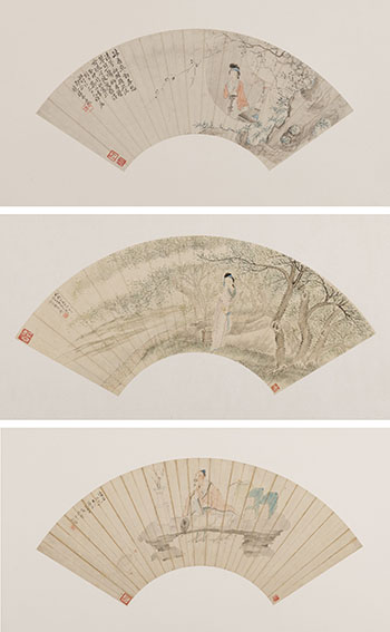 Fei Danxu, Fei Yigeng, Zhang Zhiwan, Three Figural Fan Paintings by  Chinese Art