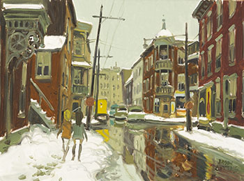 Une journée humide, Rue Langevin, St. Henri, Montréal by John Geoffrey Caruthers Little