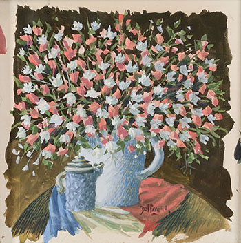 Nature morte aux fleurs roses et bleues par Jean-Philippe Dallaire