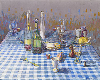 Table with Blue Check Cloth #3 par Joseph Francis (Joe) Plaskett
