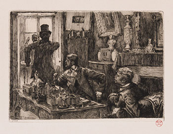 Renée Mauperin: Denoisel and Henri Mauperin's Rooms in the rue Taitbout as Boisjorand de Villacourt Enters to Challenge Him to a Duel by James Tissot