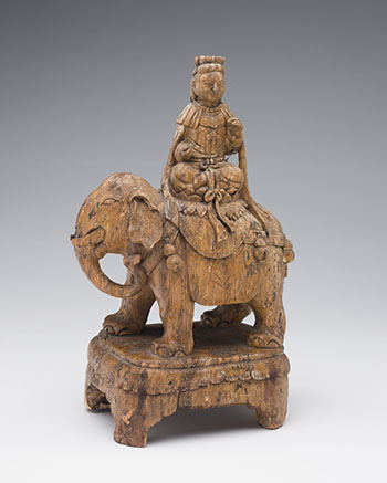A Chinese Wood Carved Seated Figure of Samantabhadra by  Chinese Art