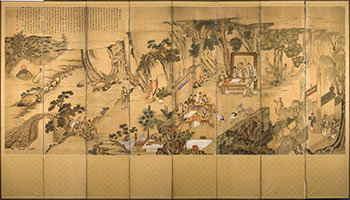 A Large Korean Eight-Panel Painted Silk Figural Screen, Joseon Dynasty, 19th Century par  Korean Art