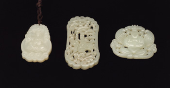 Three Chinese Celadon Jade Pendants by  Chinese Art