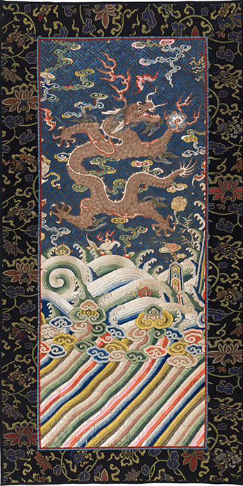 A Chinese Blue Copper-Thread Dragon Robe Fragment, 19th Century par  Chinese Art