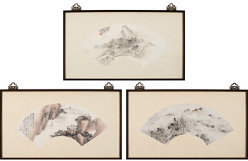 Three Chinese Fan Paintings of Mountains and Streams par  Chinese Art