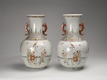 A Pair of Chinese Famille Rose 'Boys' Vases, Republican Period, Circa 1920 par  Chinese Art