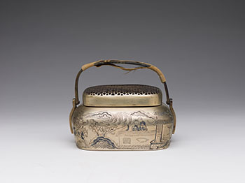 A Chinese Brass Incised Landscape Hand Warmer, 19th Century par  Chinese Art