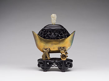 A Chinese Ingot Form Censer and Jade Mounted Cover, 19th Century par  Chinese Art